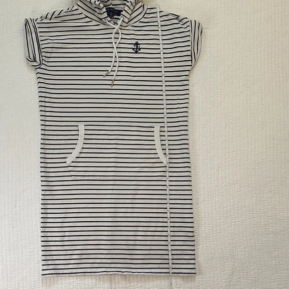 Tommy Hilfiger White and Navy Striped Hooded Tee Dress - Picture 7 of 8